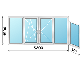 Окно на лоджию ALUTECH 3800x1500