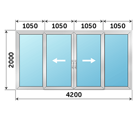 Четырехстворчатая дверь остекленная ТАТПРОФ 4200x2000