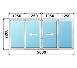 Четырехстворчатая дверь остекленная AGS 5000x2200