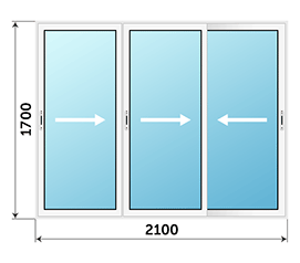 Трехстворчатое окно ALUMARK 2100x1700