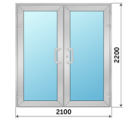 Двухстворчатая дверь остекленная Reynaers 2100x2200