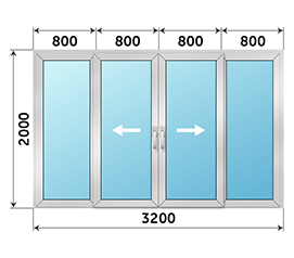 Четырехстворчатая дверь остекленная ALUMARK 3200x2000