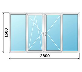 Окно на балкон ALUTECH 2800x1600